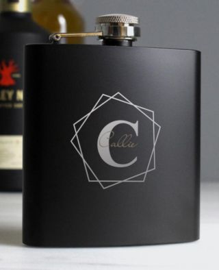 Personalised Geometric Initial Black Hip Flask