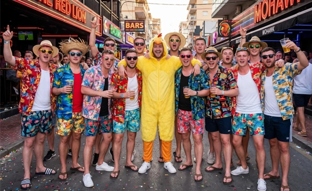 group of guys on a stag do celebrating